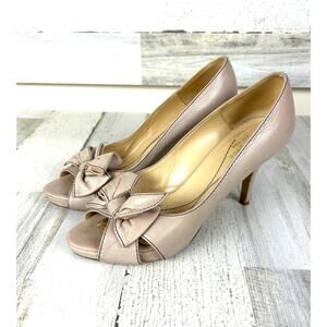 Kate Spade NY Womens 8 Beige Italian Leather Bow Tie Pumps Heels Rare Designer